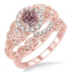 Floral Champagne Zircon Copper Plated Rose Gold Engagement Ring Supplier