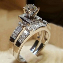 Simulation Diamond Ring Full Diamond Engagement Set Ring Supplier