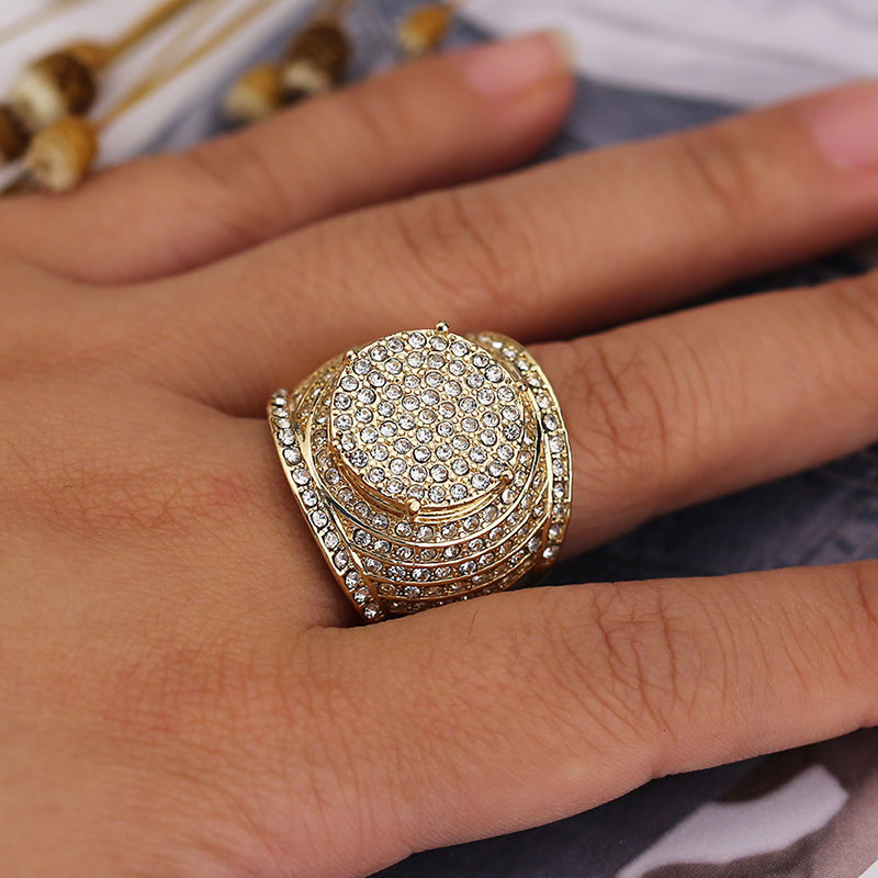 Gold Plated Ring Full Of Diamonds Oversized Dominant Distributor