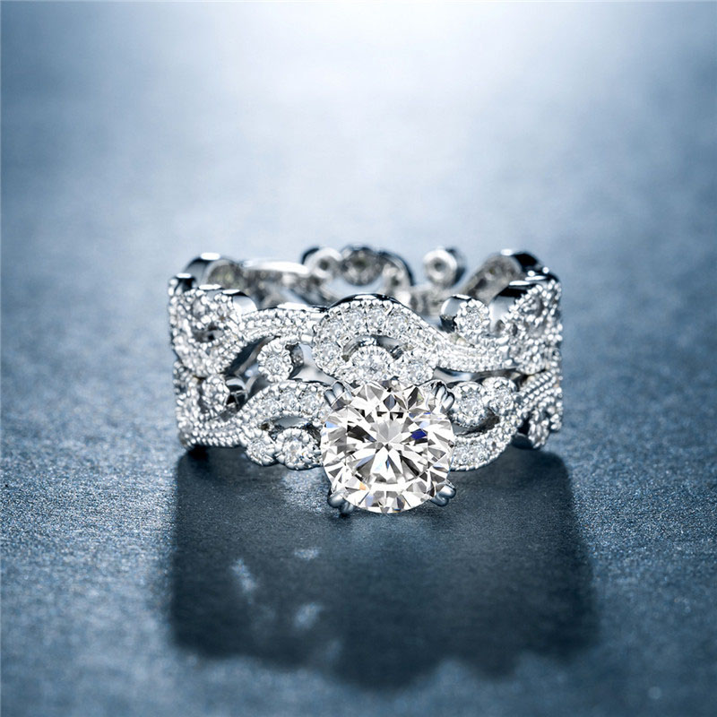 Openworked Floral Micro-sequined Faux Diamond Zirconia Proposal Ring Supplier