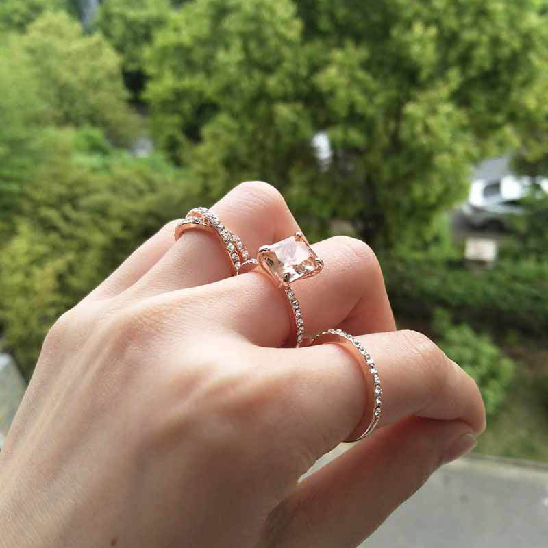 Three Sets Of Rings Plated With 14k Rose Gold Diamonds Square Engagement Distributor
