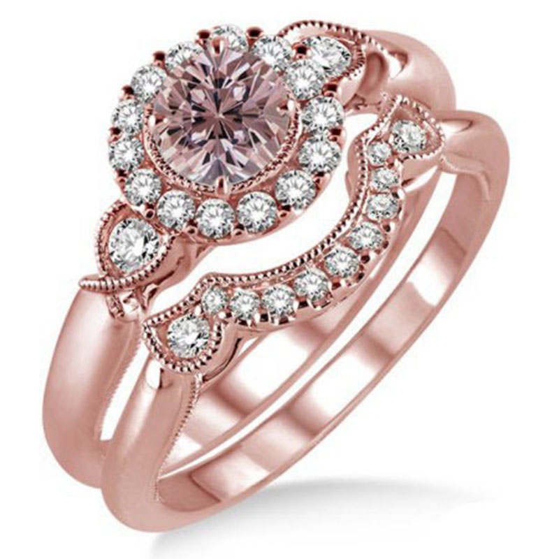 Floral Champagne Color Imitation Diamond Copper Plated Rose Gold Ring Supplier