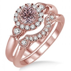 Floral Champagne Color Imitation Diamond Copper Plated Rose Gold Ring Supplier