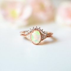 Simple Opal Rose Gold Plated Gemstone Wedding Ring Supplier