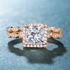 Rose Gold Square Diamond Zirconia Ring Wedding Supplier