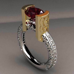 Copper And Red Corundum Diamond Ring Split Color Zircon Ring Distributor