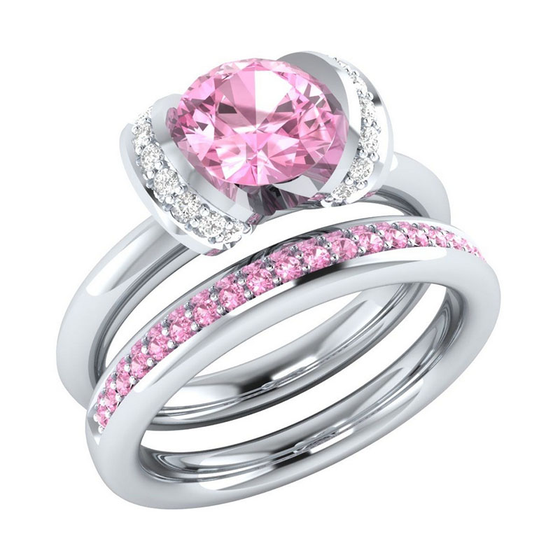 Rings Copper Silver Plated With Pink Zircon Couple Supplier