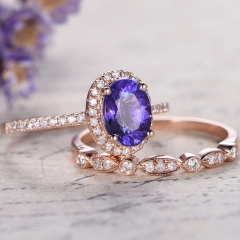 Fashion Purple And Blue Zircon Rose Gold Ring Manufacturer