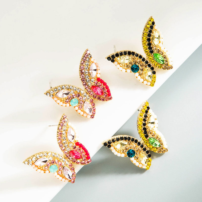 S925 Silver Pin Super Fairy Three-dimensional Feeling Butterfly With Colorful Rhinestones Earrings Distributor