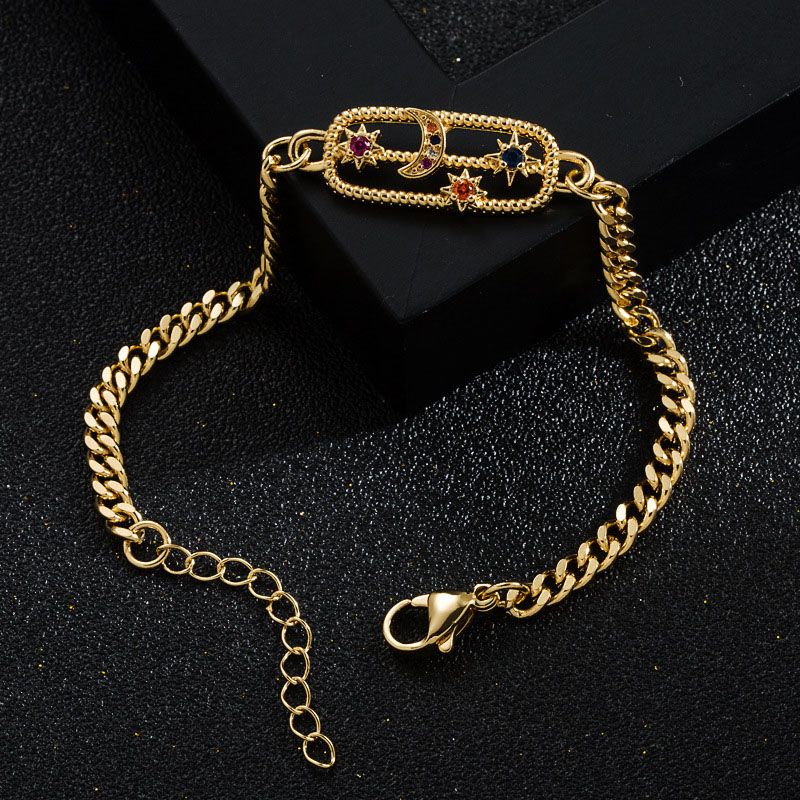 Copper Plated Real Gold Micro-encrusted Zirconia Love Smiley Face Star And Moon Bracelets Trendy Men And Women Bracelets Supplier