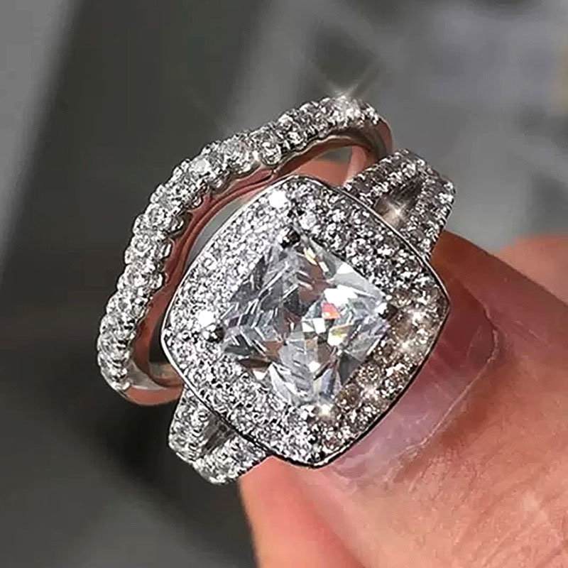 Exquisite Zirconia Square Diamond Two-piece Ring Set Distributor