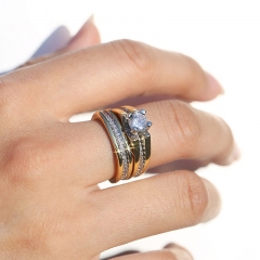Luxury Yellow Gold Plated Simulation Diamond Set Ring Distributor