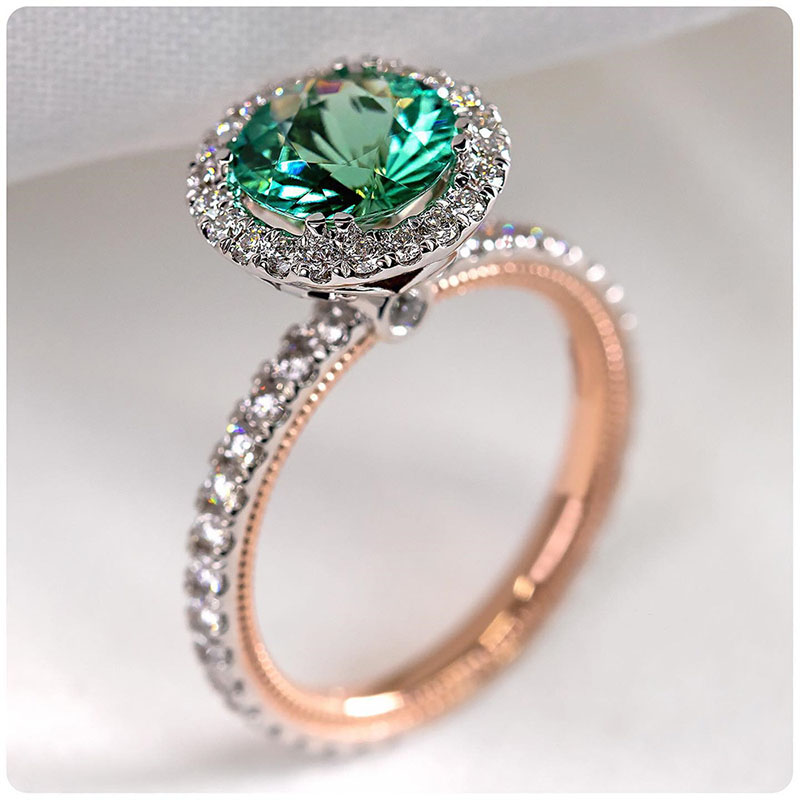 Fashion Zircon Ring Copper Silver Plated With Emeralds Distributor