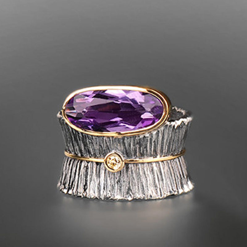 Temperament Purple Gemstone Two-color Fashion Exaggerated Finger Ring Distributor