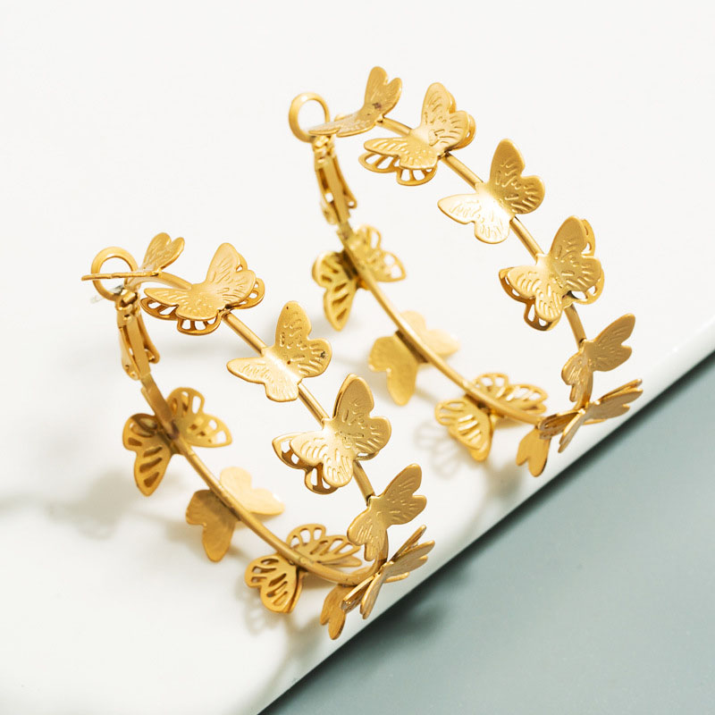Butterfly Earrings Female Electroplated Sub-gold Alloy Earrings S925 Silver Pin Distributor