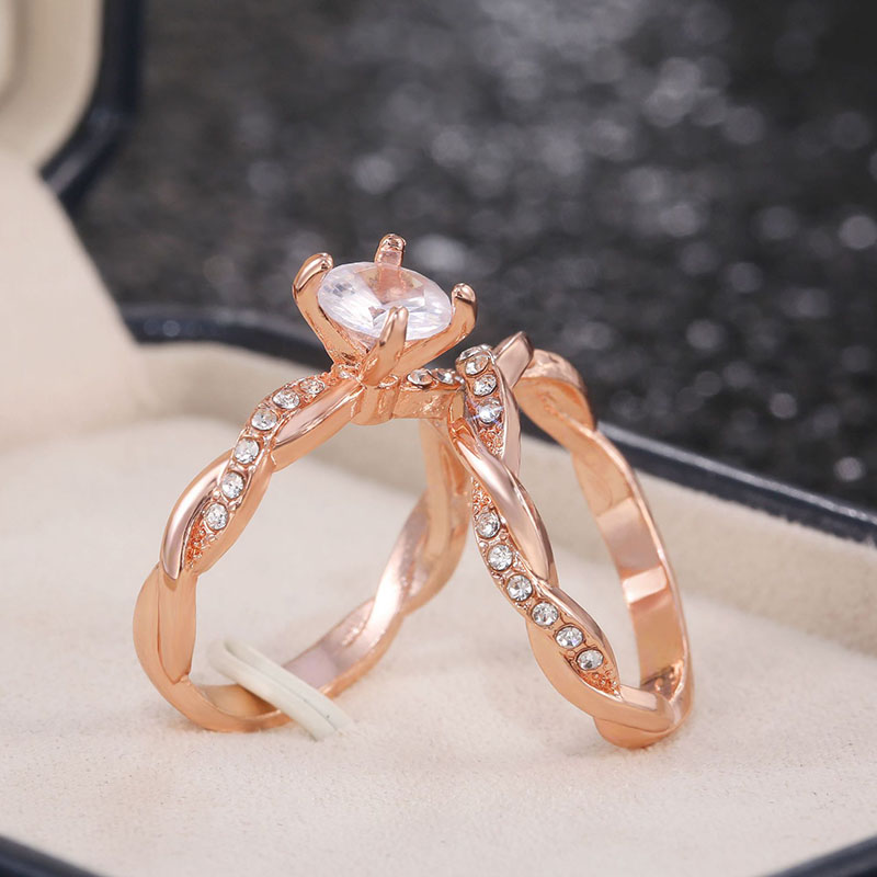 Fashion Zircon Rose Gold Brass Couple Rings Distributor