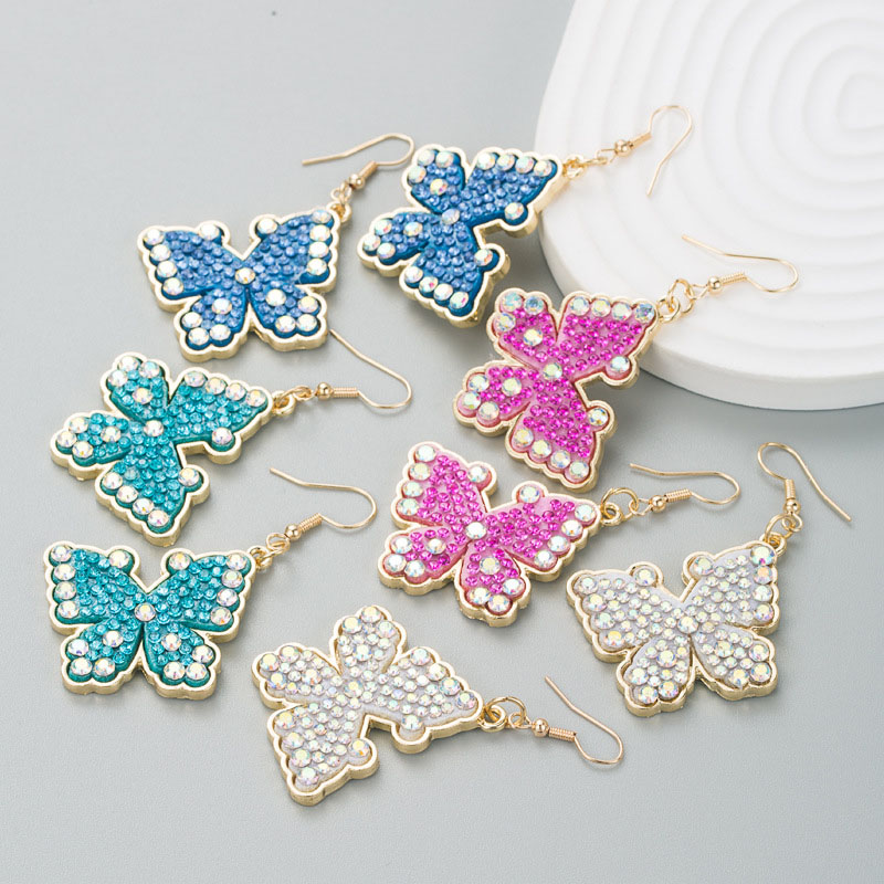 Shiny Alloy With Diamond Butterfly Dangle Earrings Senior Sense Earrings Distributor