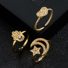 Copper Gold-plated Micro-encrusted Zirconia Ring Hip-hop Opening Ring Simple Supplier
