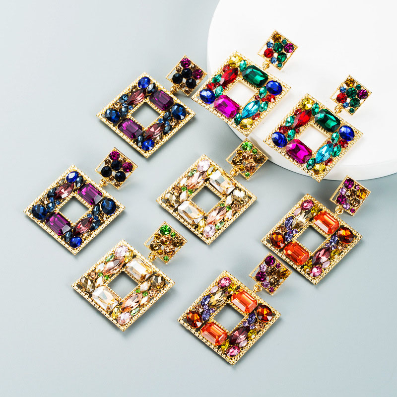Alloy With Diamond Glass Diamond Multi-layer Square Earrings Female Trendy Party Supplier