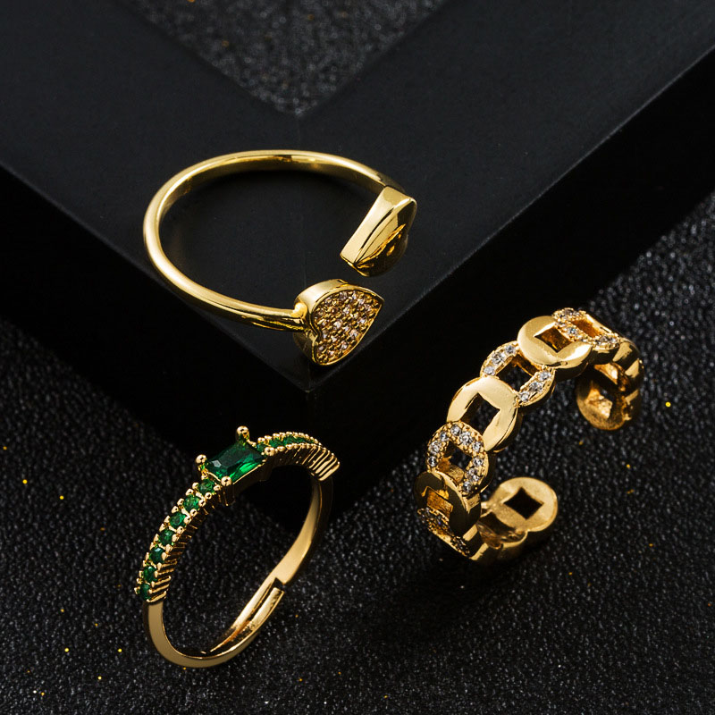 Copper Gold-plated Micro-zirconia Geometric Ring Simple Open Ring Supplier