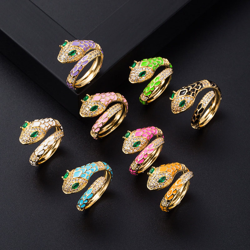 Oil Dripping Snake Ring Copper Micro-set Zirconia Gold Ring Distributor