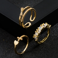 Simple Copper Plated Real Gold Micro-set Zirconia Ring Hip Hop Style Open Ring Supplier