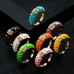 Copper Plated Gold Micro-set Zirconium Oil Drip Ring Multicolor Hip-hop Trendy Open Ring Supplier
