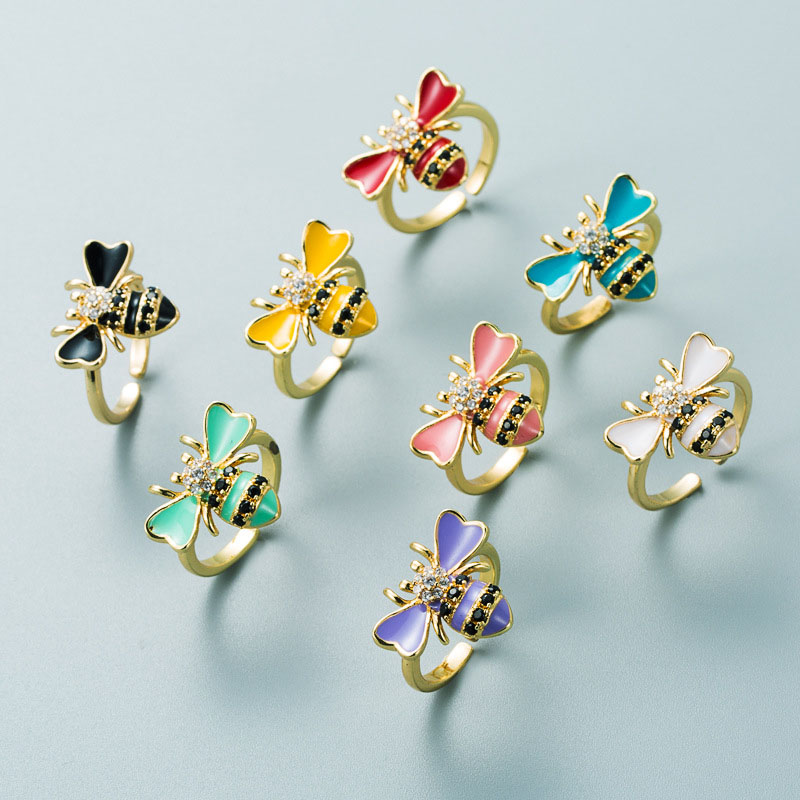 Bee Ring Female Simple Creative Colorful Oil Drip Open Ring Supplier