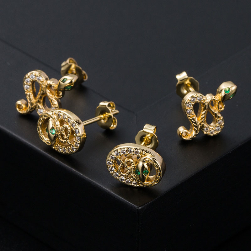 Colorful Zircon Plated 18k Gold Earrings Hip Hop Snake Shape Color Preserving Earrings Distributor