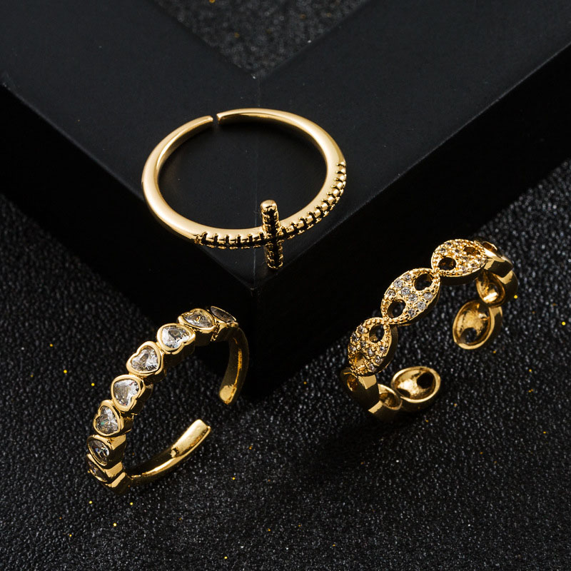 Fashion Copper Plated 18k Gold Micro-set Zirconia Opening Adjustable Ring Hip Hop Supplier