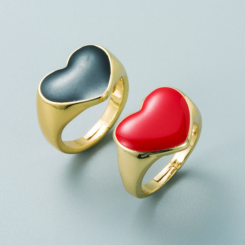 Red Black Large Love Ring Female Copper Gold Plated Drip Oil Open Hip Hop Ring Supplier