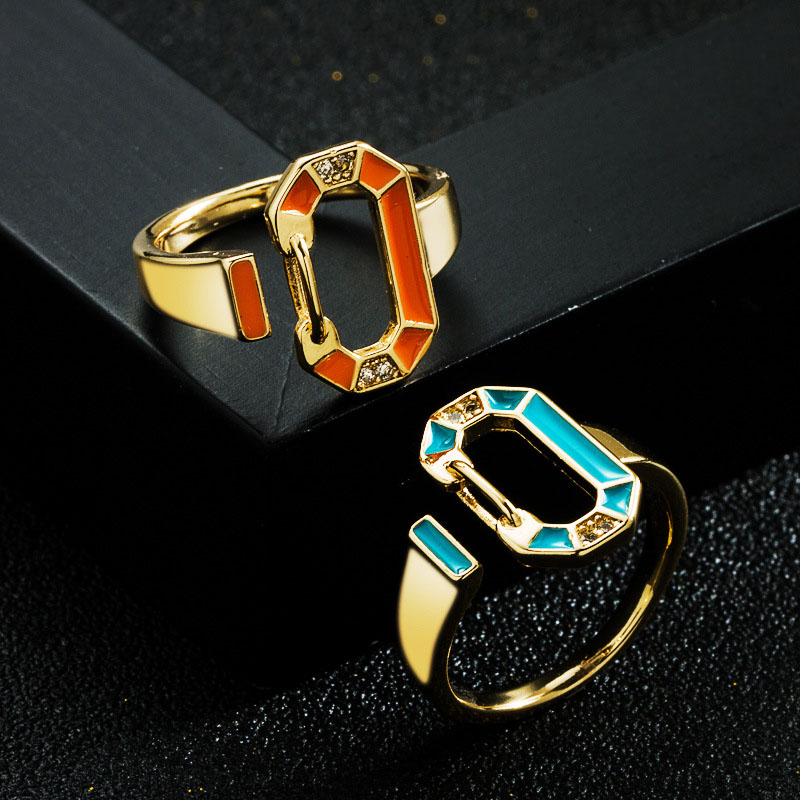 Fashion Simple Copper Plated 18k Gold Drip Oil Pin Ring Supplier