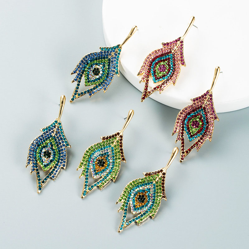 Fashion Colorful Diamond Series Alloy With Diamond Rhinestone Leaf Eye Earrings Distributor