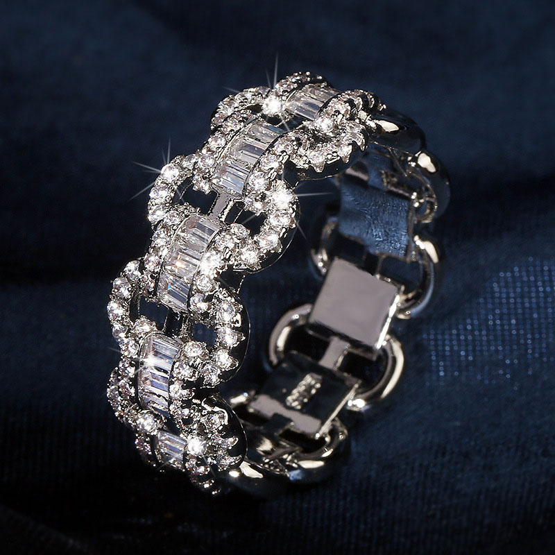 Wholesale Jewelry Fashion Luxury Large Row Zirconium Diamond Copper Ring