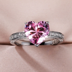 Wholesale Jewelry Wedding Band With Aaa Heart-shaped Pink Diamond Zirconia Ring