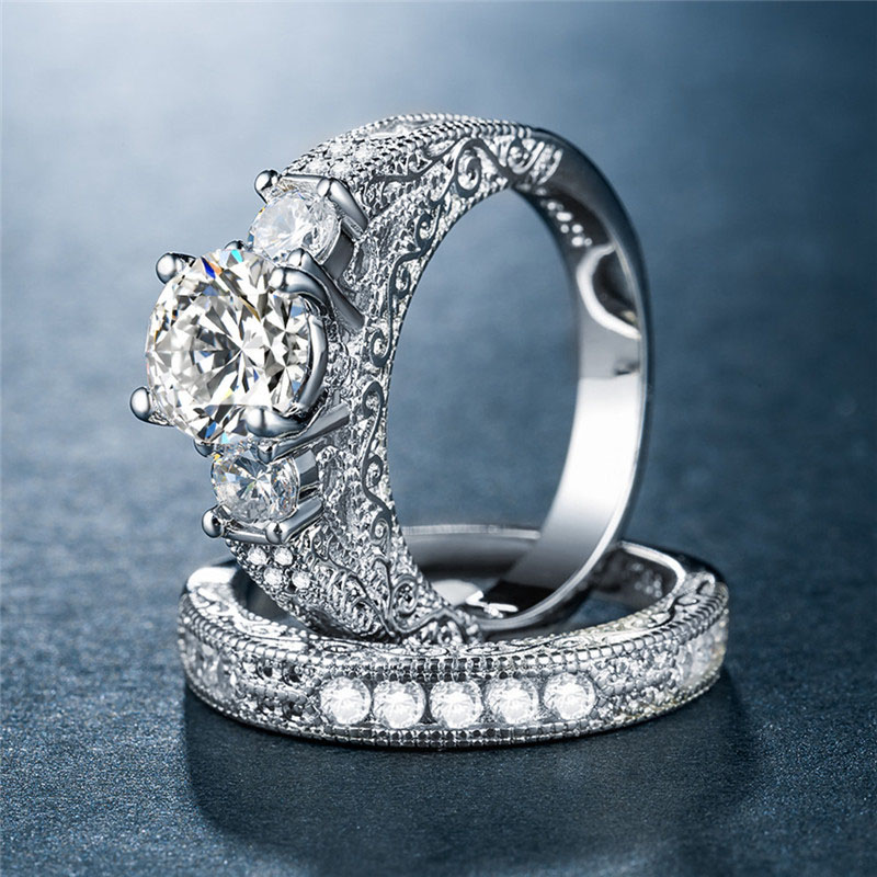Luxury Women's Pair Ring Set Ring Zirconia White Gold Plated Distributor