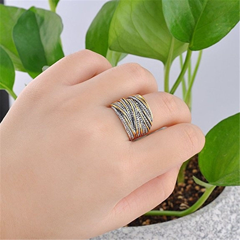 Wholesale Jewelry Vintage Double Gold Textured Rings For Men And Women