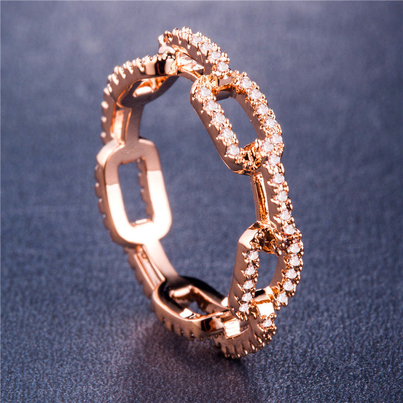 Creative Locking Chain Bar Ladies Zircon Rings Silver Plated Rose Gold Luxury Jewelry Distributor