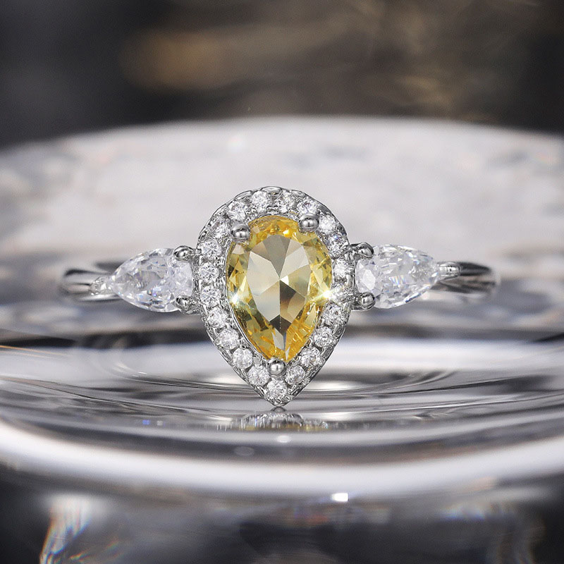 Wholesale Jewelry Simple Yellow Teardrop Pear-shaped Zirconia Ring