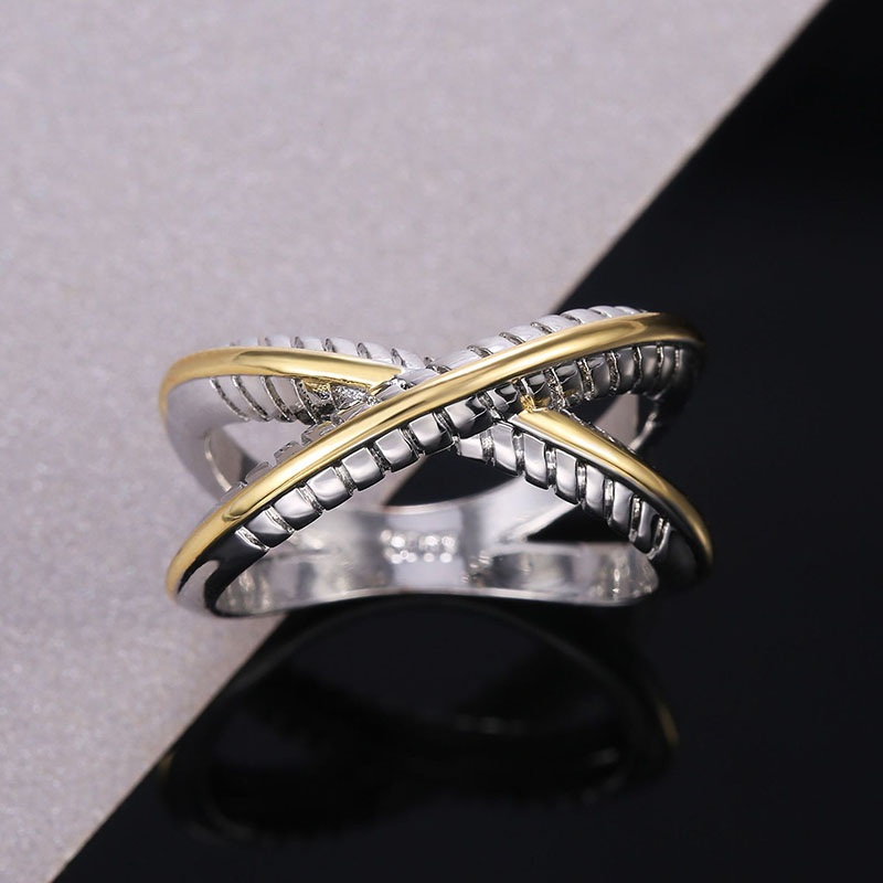 Wholesale Jewelry Crossed X-shaped Color Separation Ring For Women