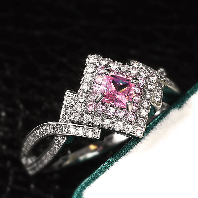Wholesale Jewelry Creative Cross Wrap Pink Diamond Zirconia Ring