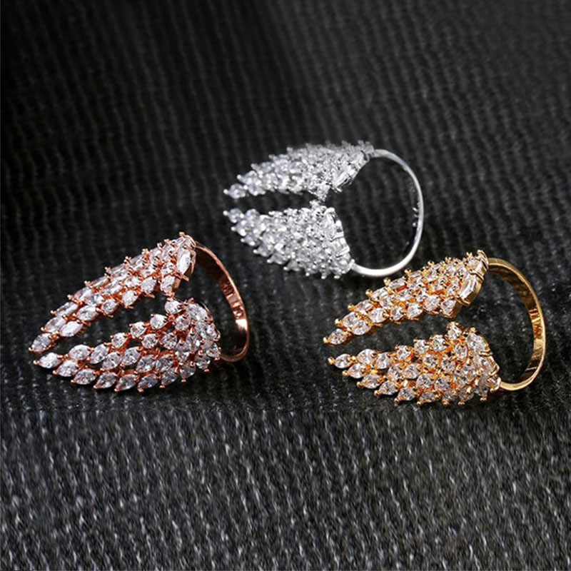 Wholesale Jewelry Korean Version Of The  Ladies Open Ring Full Of Diamonds Zircon Wings Adjustable