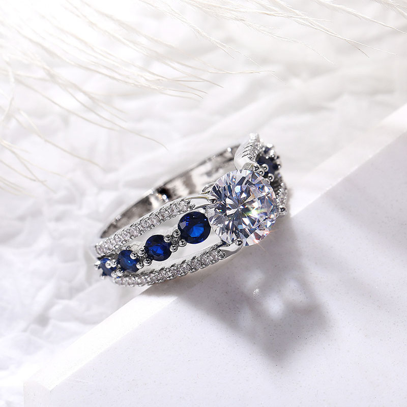 Wholesale Jewelry Creative Openwork Treasure Blue Zircon Ring