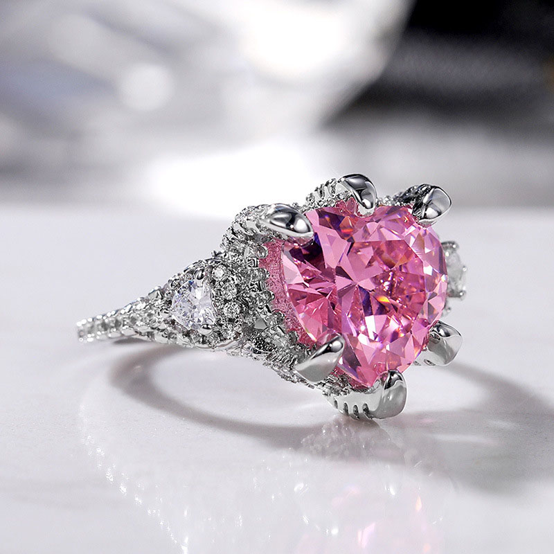 Wholesale Heart Shaped Simulated Pink Diamond Zirconia Wedding Band
