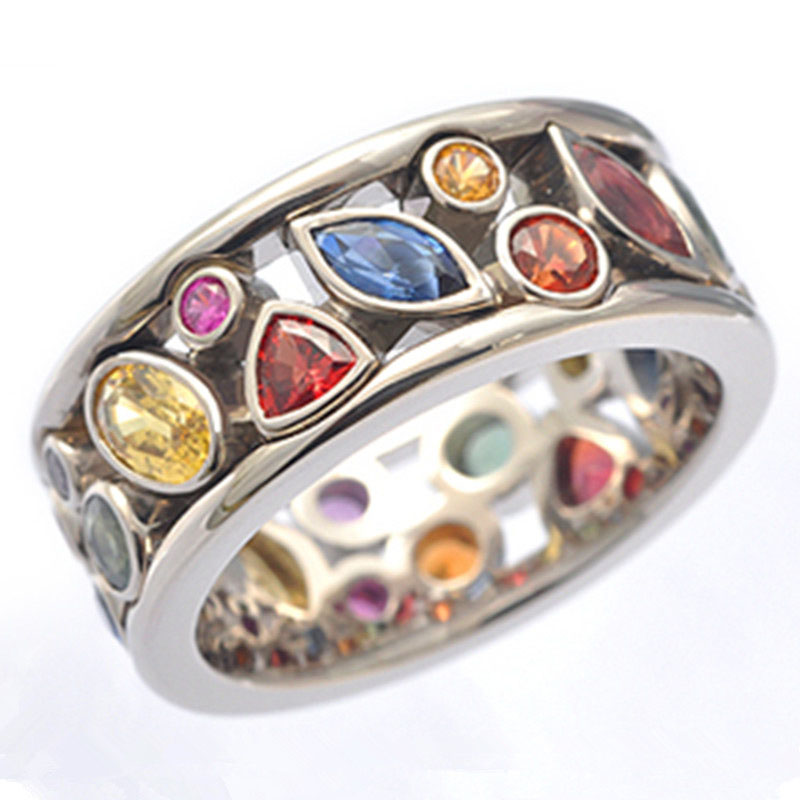 Wholesale Jewelry Exquisite Geometric Pattern Openwork With Diamonds Multi-color Ring