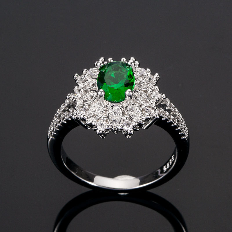 Wholesale Jewelry Delicate Floral Emerald Zircon Ring