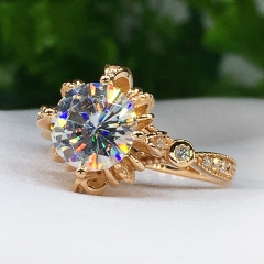 Wholesale Popular Floral Copper And Gold Plated Zircon Engagement Ring