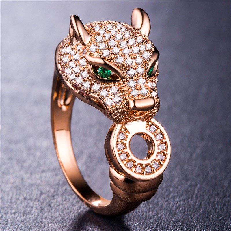 Wholesale Jewelry Cheetah Head Gold Plated Silver Zirconia Ring Fashion