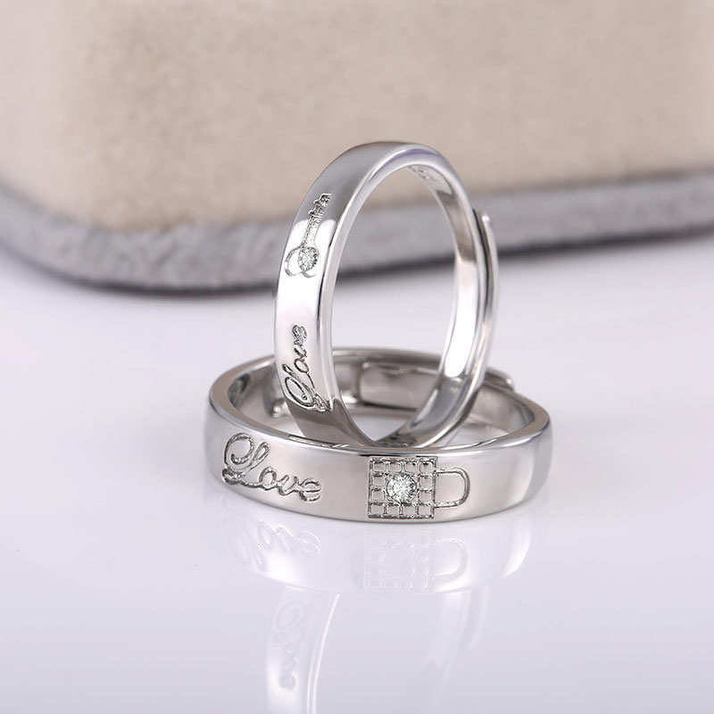 Wholesale Jewelry Classic Couple's White Gold Plated With Zirconia Key And Lock Ring