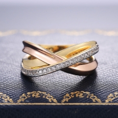 Wholesale Creative Tri-color Plated Simple Line Micro-setting Ring